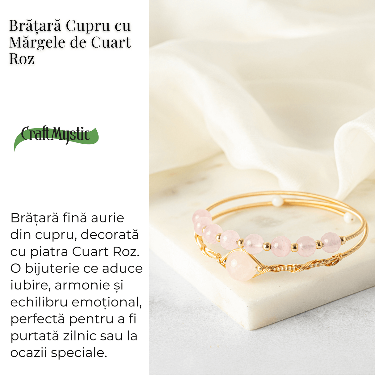 Iubire si Armonie - Bratara din Cuart Roz Natural