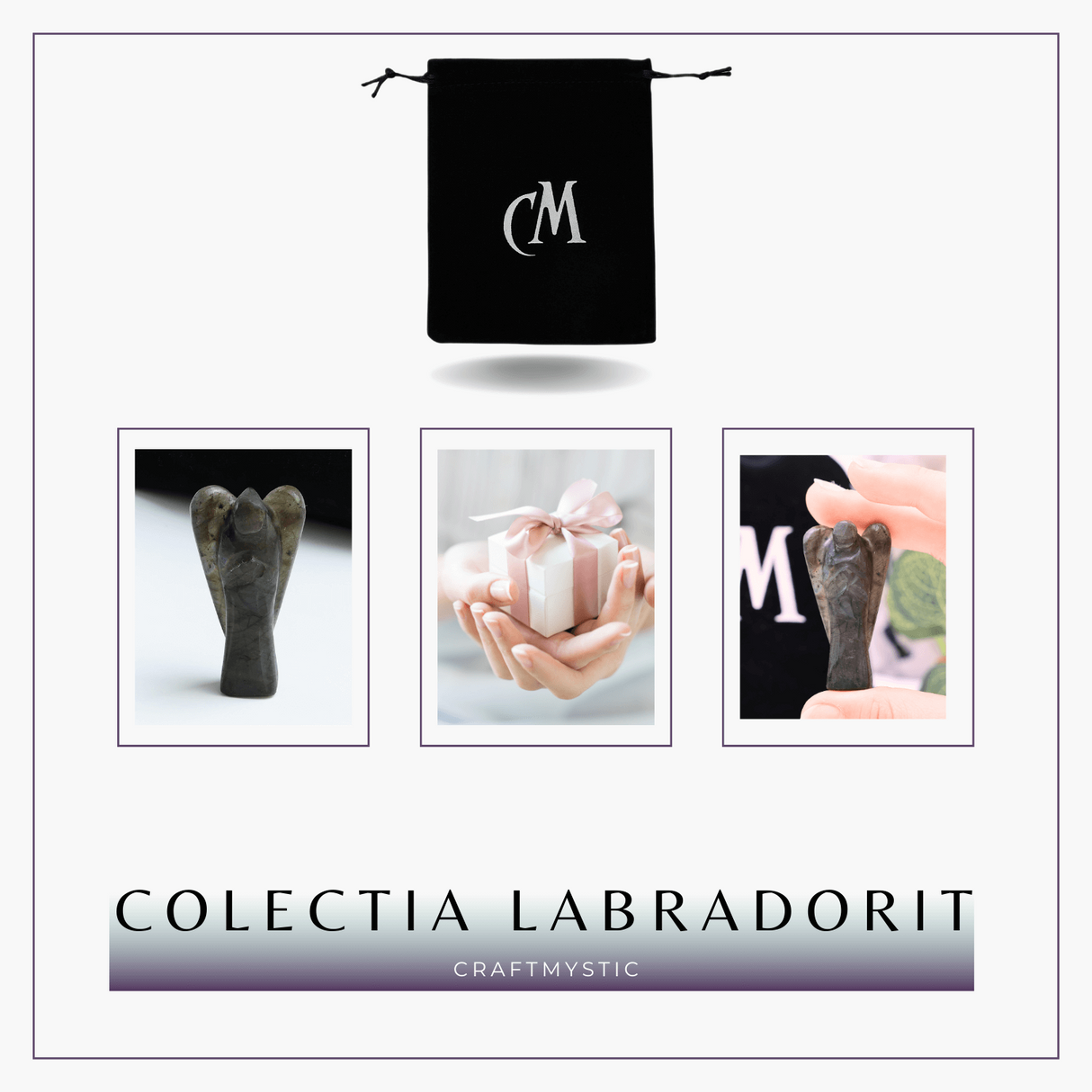 Figurina Inger 55mm din Labradorit Sculptat Manual - Protectie si Liniste