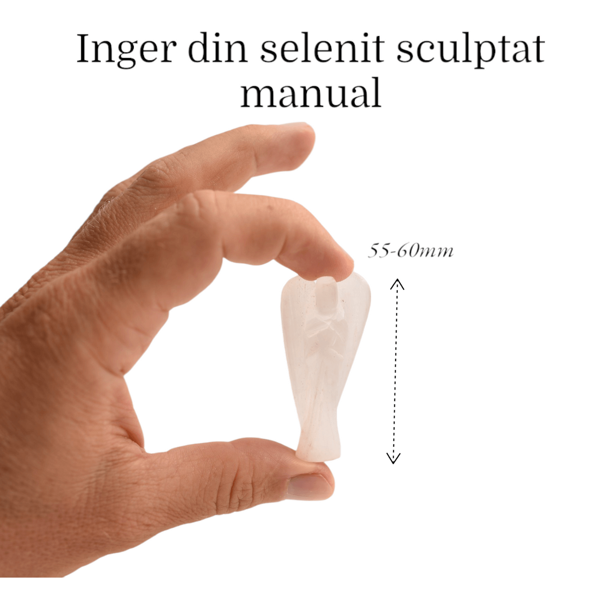 Inger de 55-60 mm Sculptat Manual din Piatra Naturala de Selenit-Protectie si Claritate Spirituala