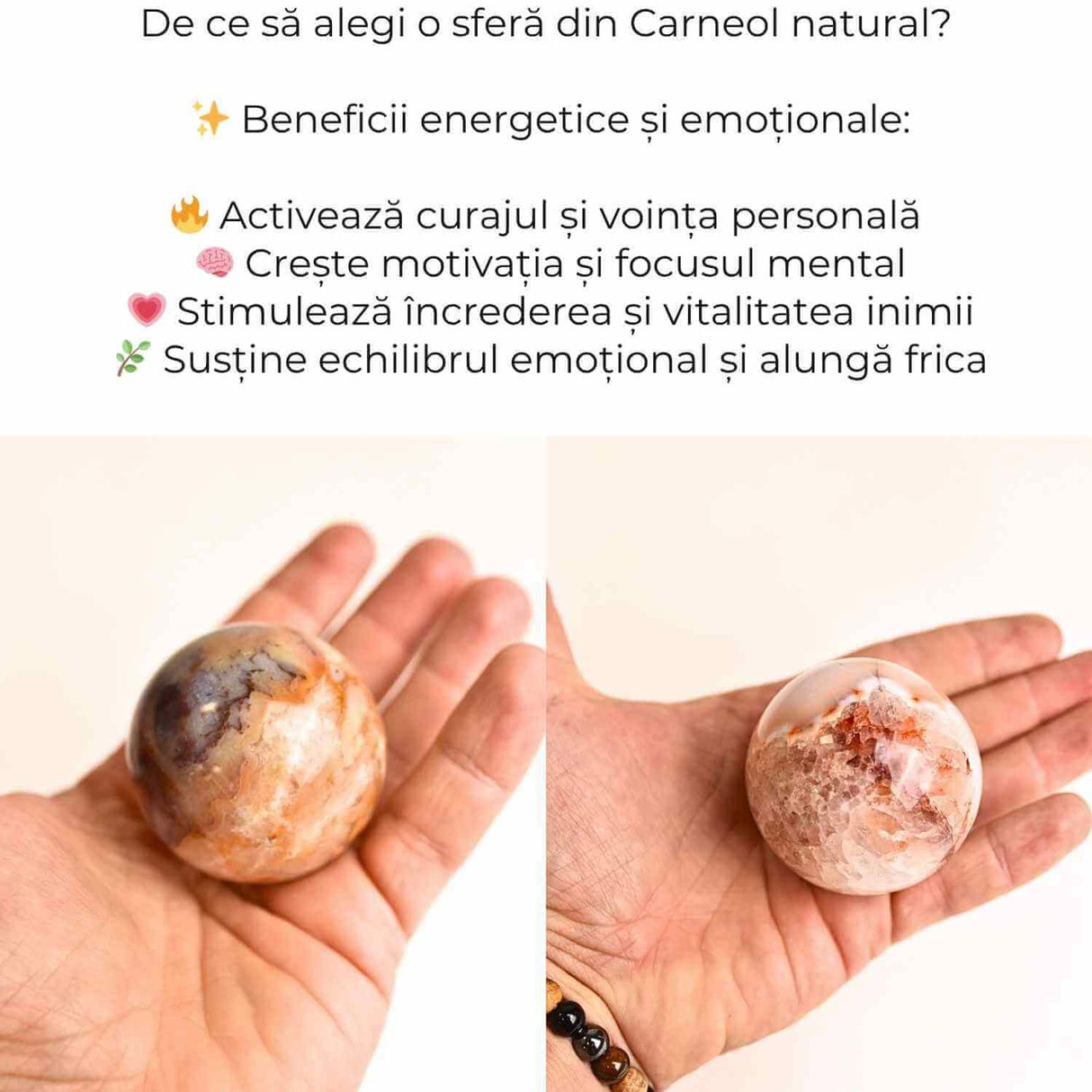 Sfera din Carneol 5–5.1 cm 180–200 grame – Curaj, Vitalitate si Echilibru