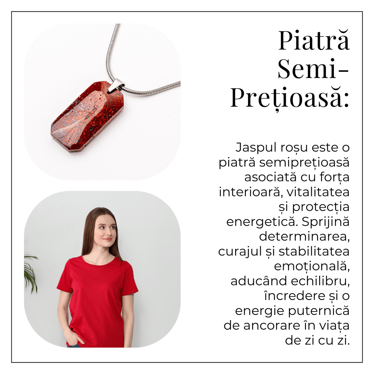 Colier Titanium cu Jasp Rosu Natural Dreptunghiular - Forta Interioara si Protectie Energetica