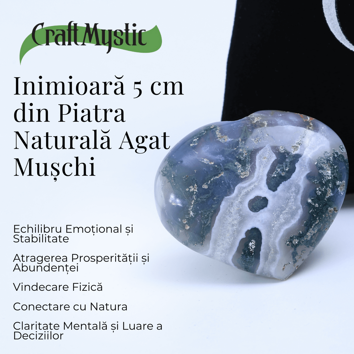Inimioara din Agat Muschi 50-55mm - Armonie si Vindecare