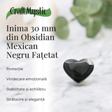 Inimioara Decorativa 30 mm din Obsidian Negru Curcubeu Fatetat Mexican