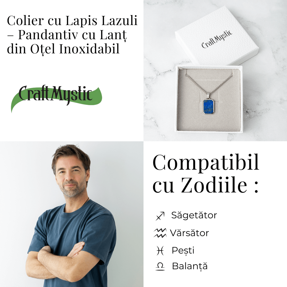 Colier din Otel Inoxidabil cu Lapis Lazuli Natural - Claritate si Armonie Interioara