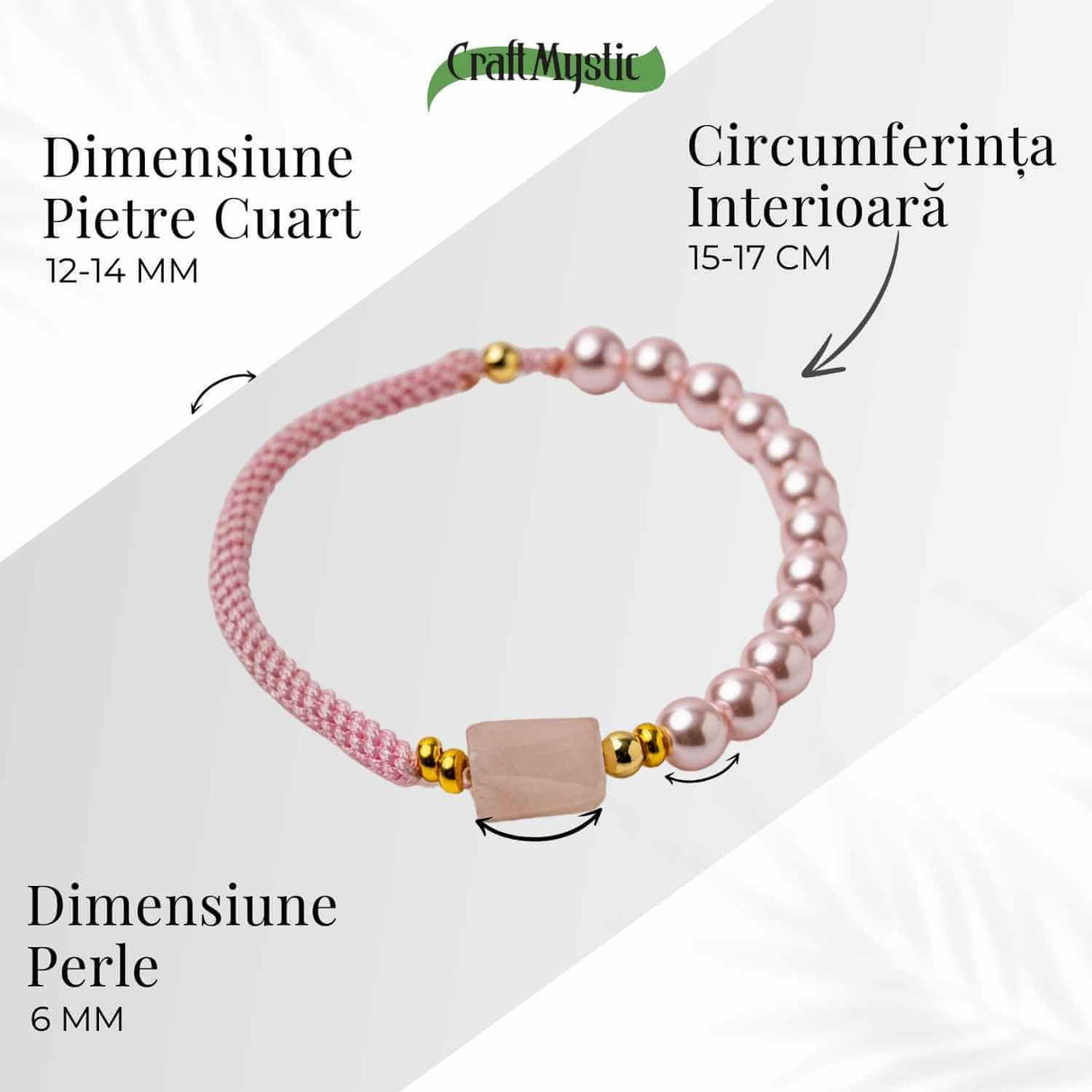 Bratara Cuart Roz si Perle - Energie de Iubire, Delicatețe si Armonie Interioara