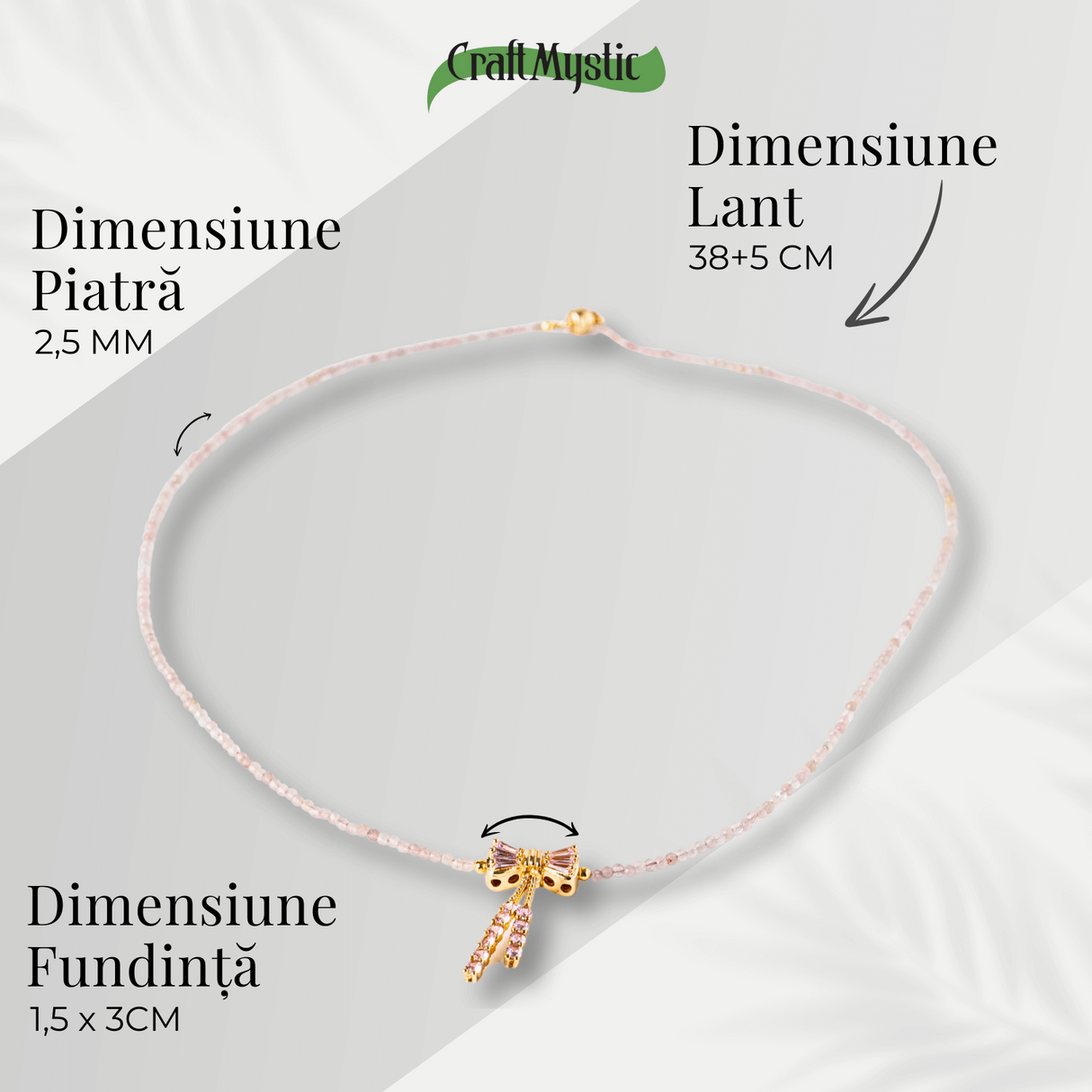 Iubire si Delicatete - Colier din Cuart Roz Fatetat cu Fundita