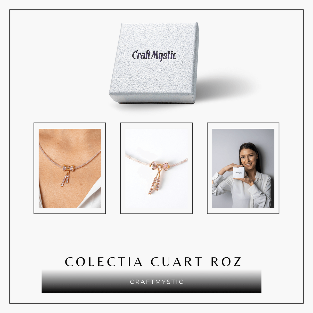 Iubire si Delicatete - Colier din Cuart Roz Fatetat cu Fundita