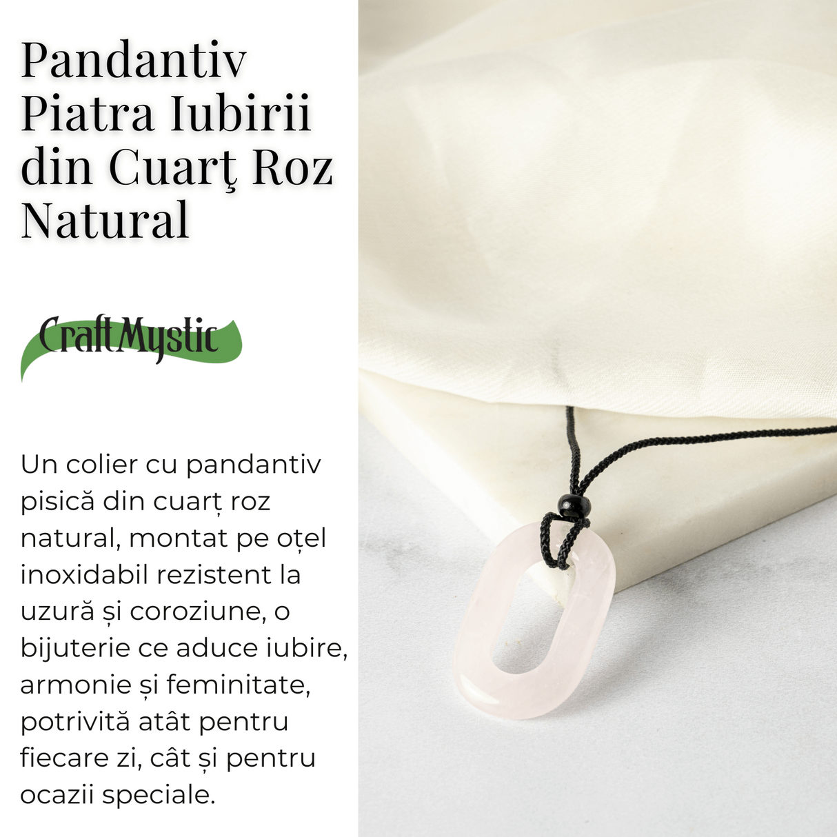 Iubire si Armonie - Colier Oval cu Cuart Roz Natural