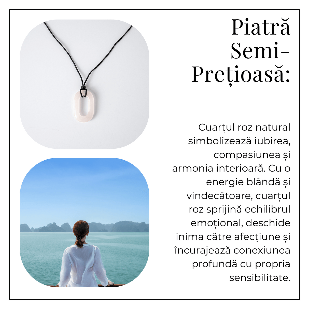 Iubire si Armonie - Colier Oval cu Cuart Roz Natural