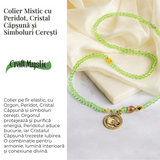 Colier Mistic cu Peridot, Cristal Capsuna si Simboluri Ceresti