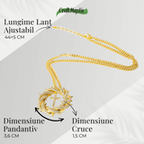 Credinta si Protectie - Colier Cruce cu Zirconiu si Coroana Circulara, Placat Auriu
