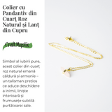 Colier cu Pandantiv Dublu Punct din Cuart Roz si Lant Auriu