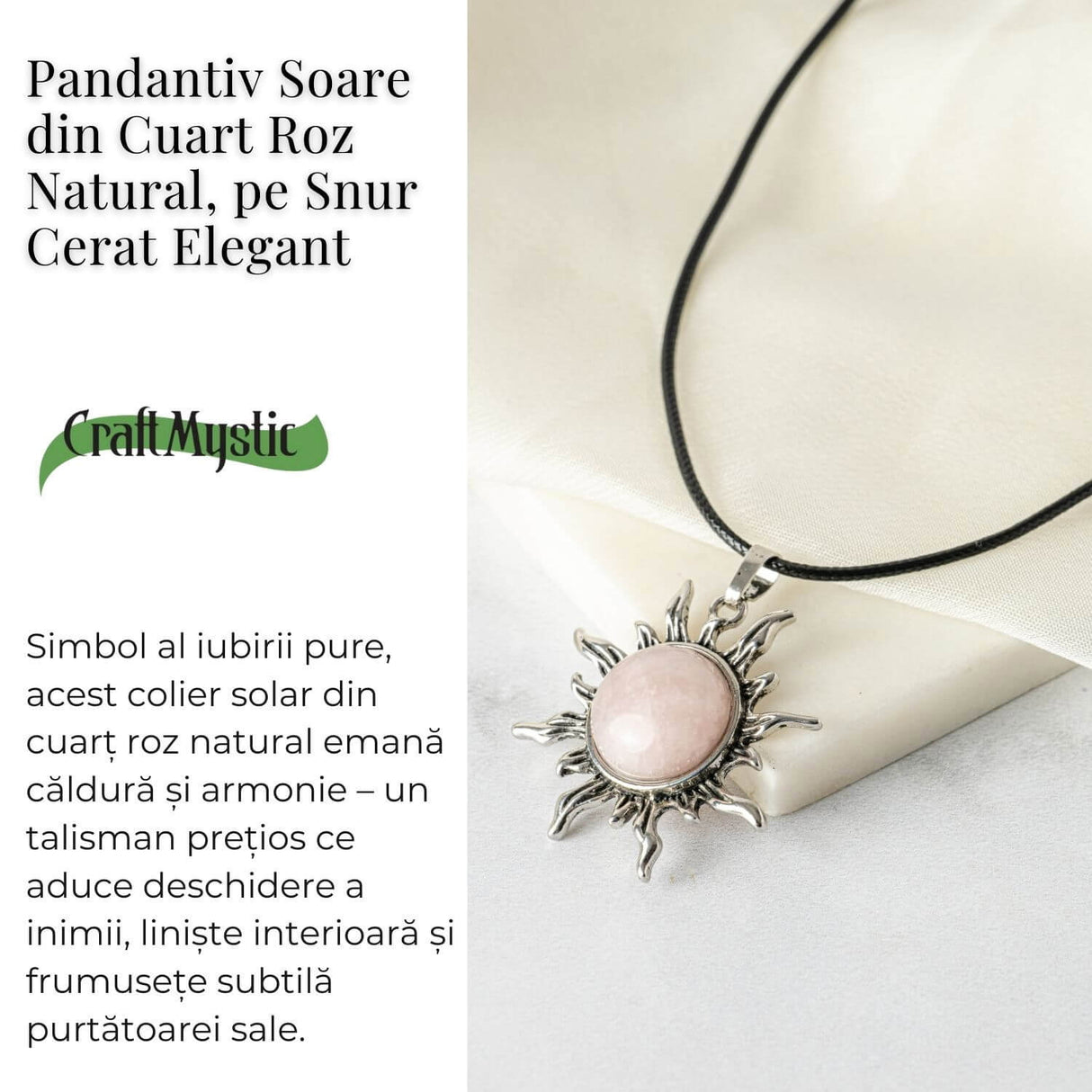 Iubire si Armonie - Colier Soare cu Cuart Roz Natural