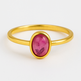 Inel argint 925 placat cu aur 18k cu turmalina roz ovala - piatra iubirii, armoniei si compasiunii