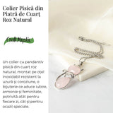 Iubire si Armonie - Colier Pisica din Otel Inoxidabil cu Cuart Roz