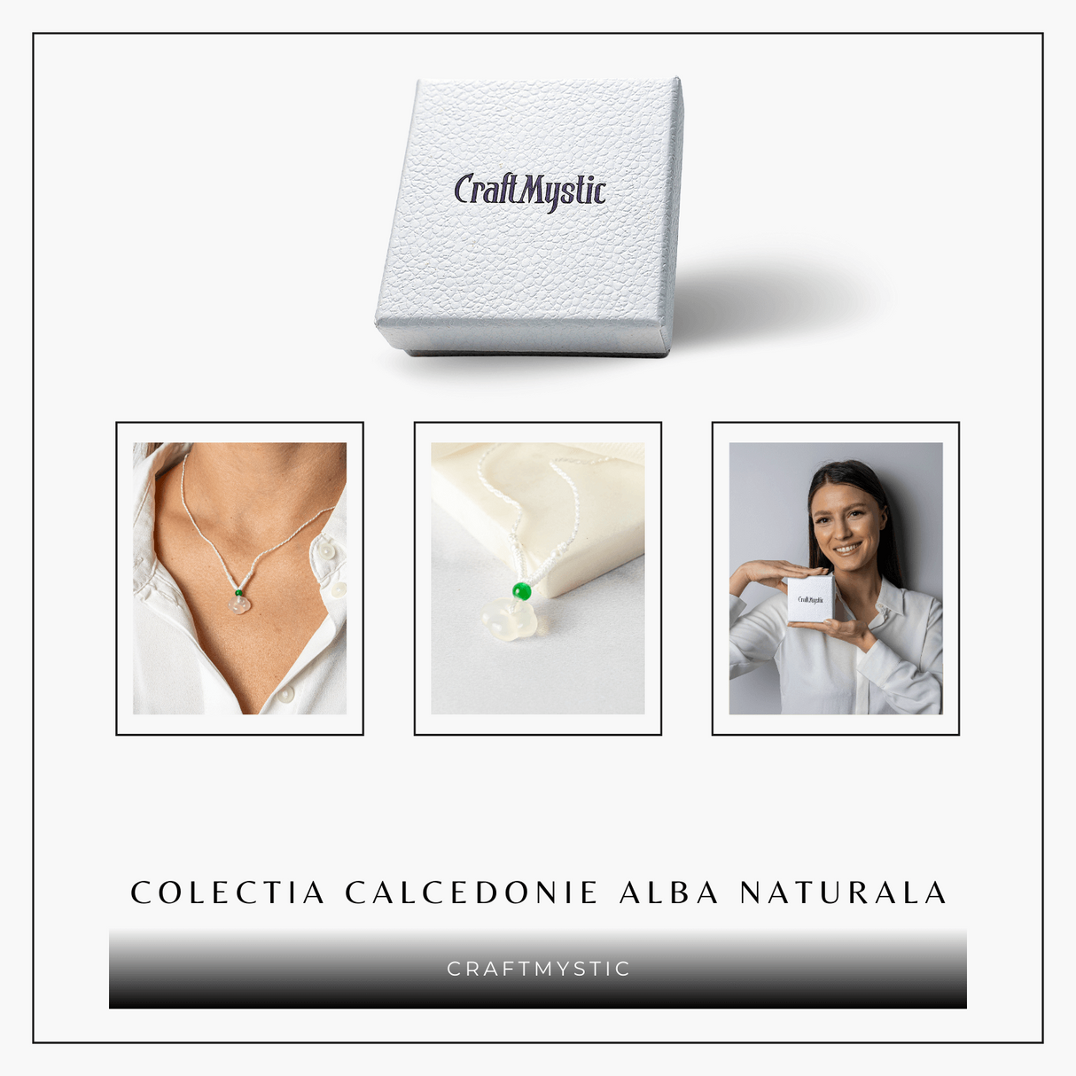 Protectie si Liniste Interioara - Colier Lacat al Pacii din Calcedonie Alba Naturala