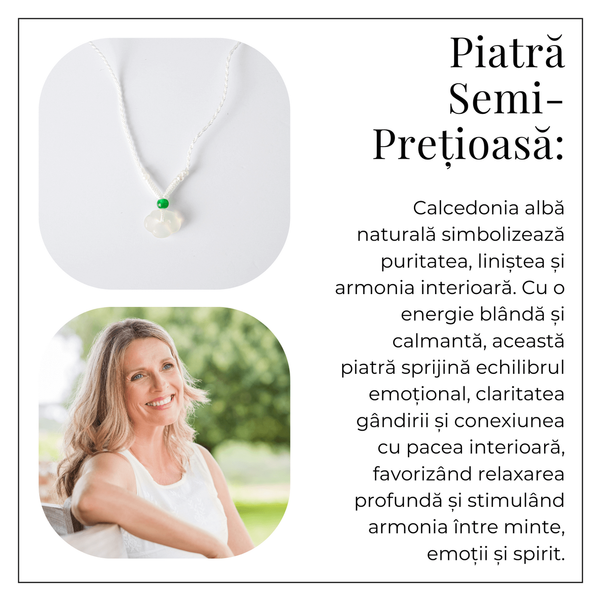 Protectie si Liniste Interioara - Colier Lacat al Pacii din Calcedonie Alba Naturala