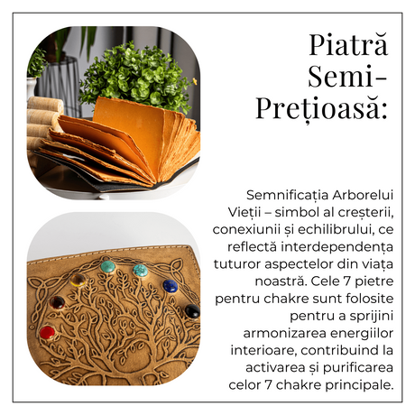 Jurnal Vintage maro cu Arborele Vietii si 7 Chakre - Piele Naturala