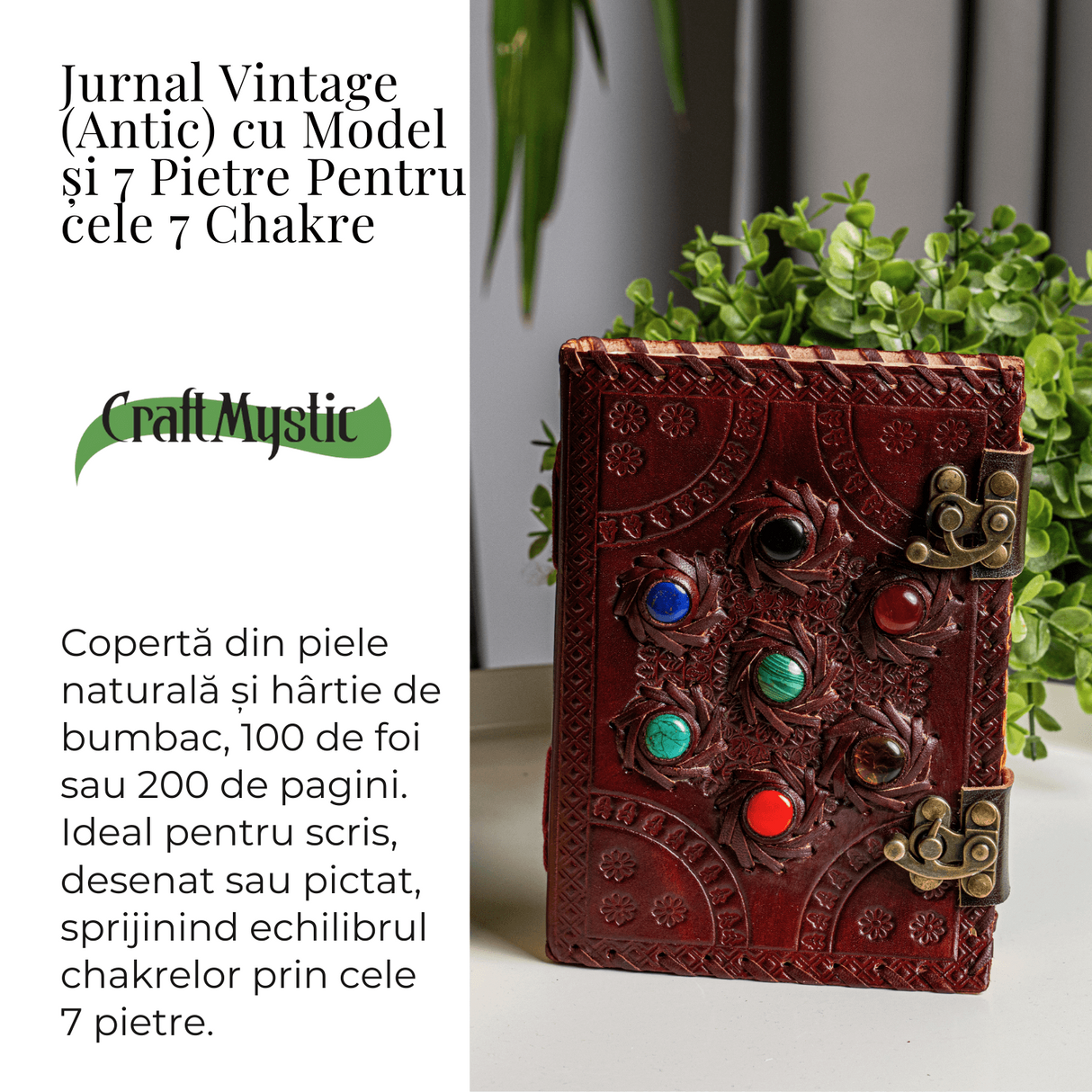 Jurnal Vintage Visiniu cu Cele 7 Pietre Chakre