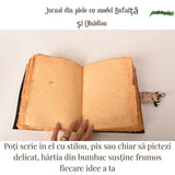 Jurnal din piele naturala cu Bufnita si Obsidian 20x15 cm – Protectie si Claritate Interioara