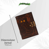 Jurnal din Piele Naturala cu Bufnita si Piatra Decorativa Galbena