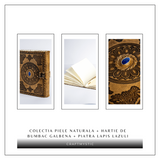 Jurnal din piela naturala autentic cu coperta gravata si piatra naturala Lapis Lazuli si hartie bumbac alba