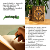 Jurnal din piela naturala autentic cu coperta gravata si piatra naturala Lapis Lazuli si hartie bumbac alba