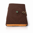 Jurnal vintage „Sigiliul Timpului” din piele naturala cu hartie din bumbac galbena si piatra decorativa Malachit 20x15 cm