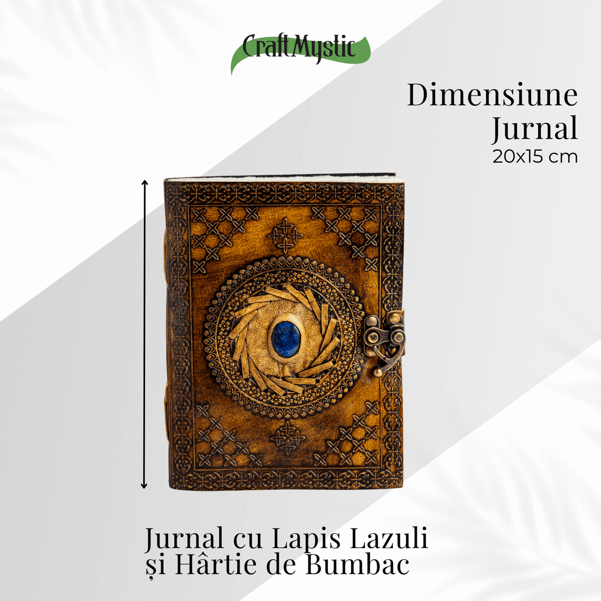 Jurnal din piele naturala cu Lapis Lazuli si hartie de bumbac - Calatorie interioara in stil vintage