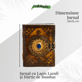 Jurnal din piele naturala cu Lapis Lazuli si hartie de bumbac - Calatorie interioara in stil vintage