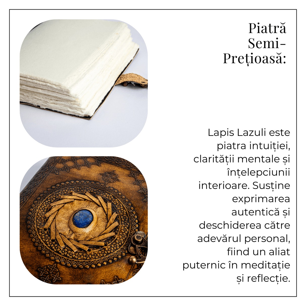 Jurnal din piele naturala cu Lapis Lazuli si hartie de bumbac - Calatorie interioara in stil vintage