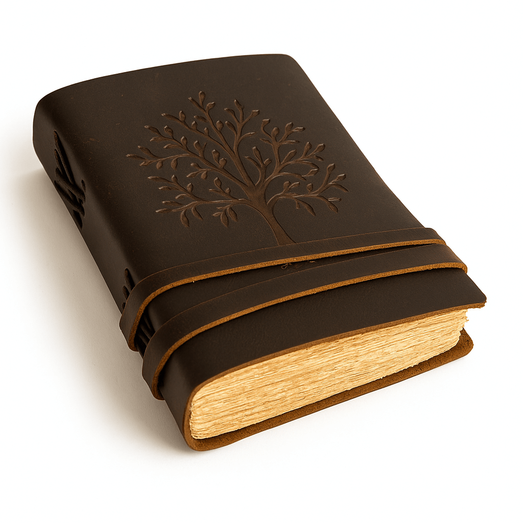 Jurnal piele naturala cu Arborele Vietii si hartie de bumbac - Creativitate si conexiune spirituala