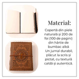 Jurnal Piele Naturala cu Cristal Galben si Hartie din Bumbac – Mandala Vintage