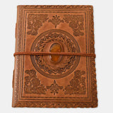 Jurnal Piele Naturala cu Cristal Galben si Hartie din Bumbac – Mandala Vintage