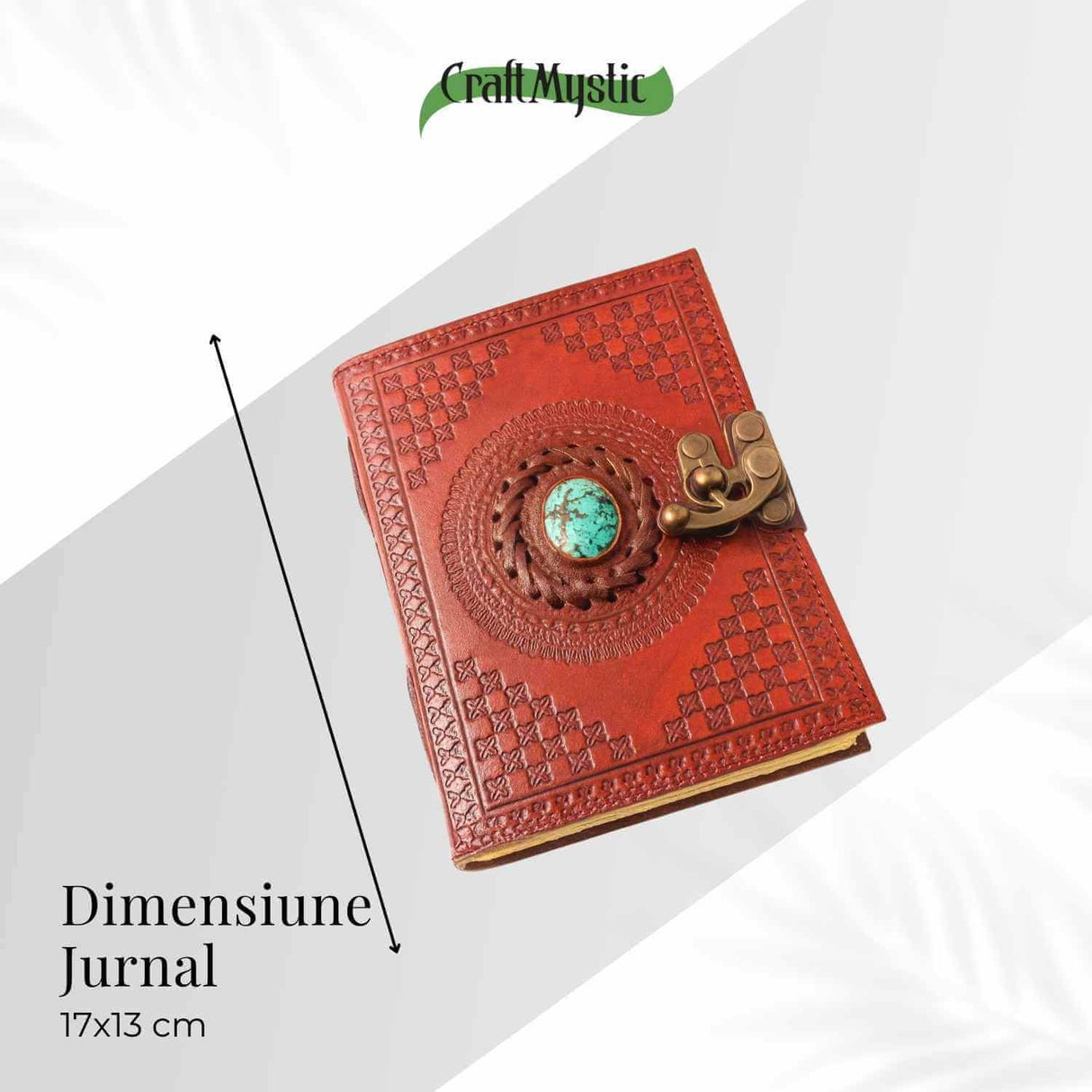 Calatoria Interioara - Jurnal din Piele Naturala cu Piatra Decorativa si Hartie de Bumbac Galbena