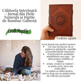 Calatoria Interioara - Jurnal din Piele Naturala cu Piatra Decorativa si Hartie de Bumbac Galbena
