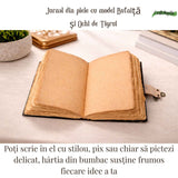 Jurnal din piele naturala model Bufnita si Ochi de Tigru 17x13 cm – Intelepciune si Claritate Interioara