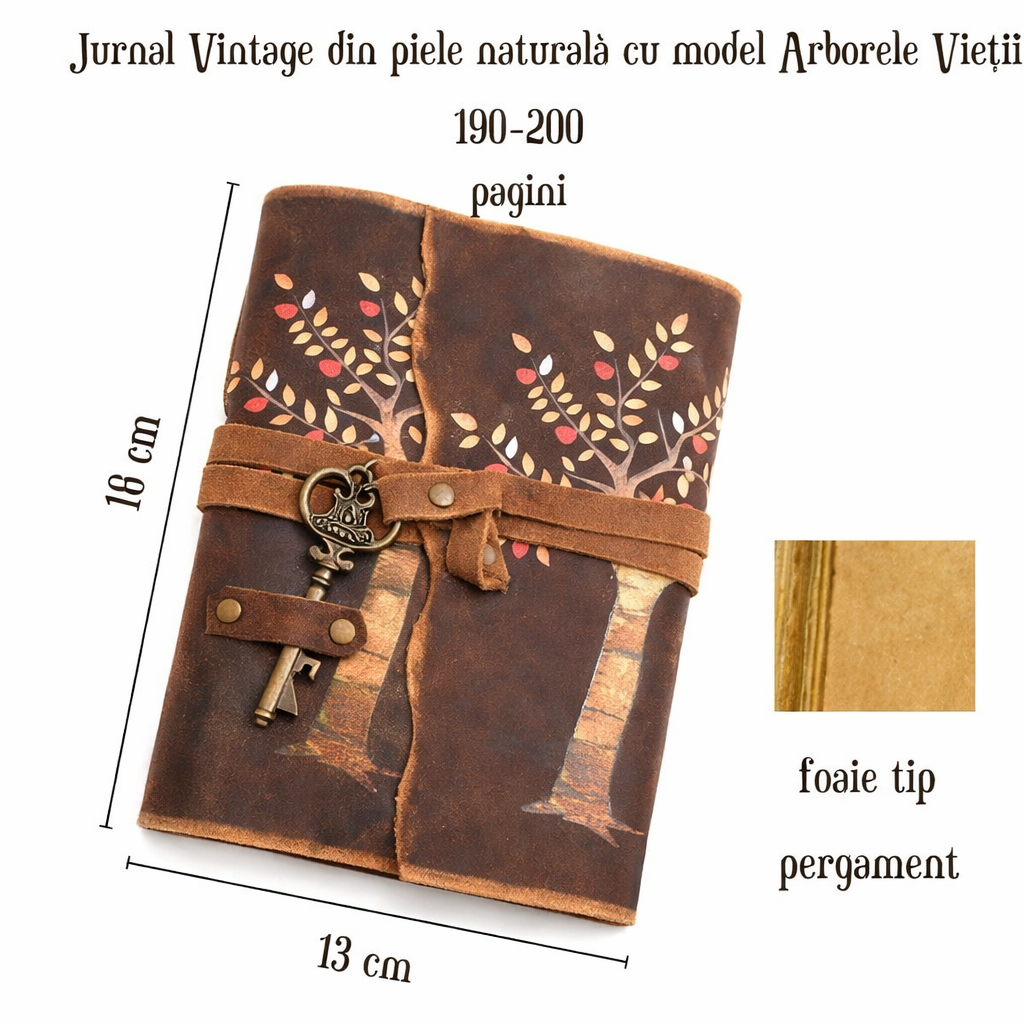 Jurnal Vintage cu Arborele Vietii, inchidere cu cheie si hartie de pergament- Protectie si Crestere