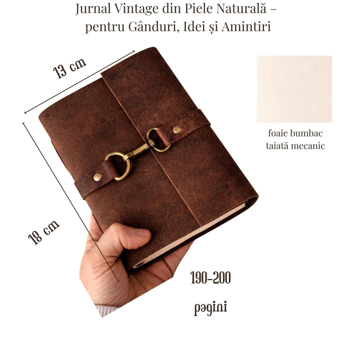 Jurnal Vintage din Piele Naturala Legatura Timpului | Hartie din Bumbac 18x13 cm