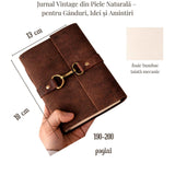 Jurnal Vintage din Piele Naturala Legatura Timpului | Hartie din Bumbac 18x13 cm