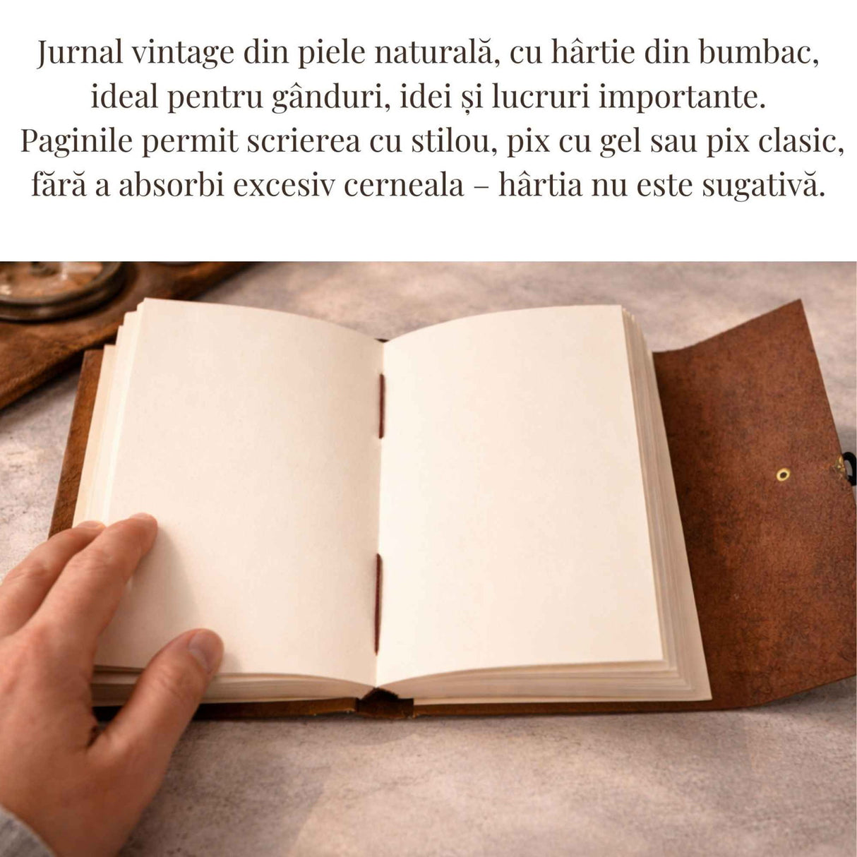 Jurnal Vintage din Piele Naturala Legatura Timpului | Hartie din Bumbac 18x13 cm