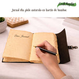 Jurnal din piele naturala cu hartie din bumbac galbena 17x13 cm – Eleganta si autenticitate