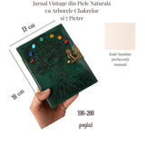 Jurnal Vintage din Piele Naturala cu Arborele Chakrelor si 7 Pietre – hartie de bumbac 18x13 cm