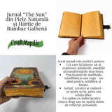 Jurnal "The Sun" din piele naturala si hartie de bumbac galbena 20x15 cm