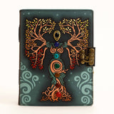 Jurnal vintage pentru magie model "Book of Shadow" cu 7 pietre pentru cele 7 chakre - Jurnal cu inchidere cu lacat, handmade din piele vintage 20x15 cm