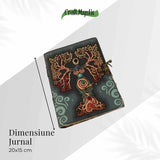 Jurnal vintage pentru magie model "Book of Shadow" cu 7 pietre pentru cele 7 chakre - Jurnal cu inchidere cu lacat, handmade din piele vintage 20x15 cm