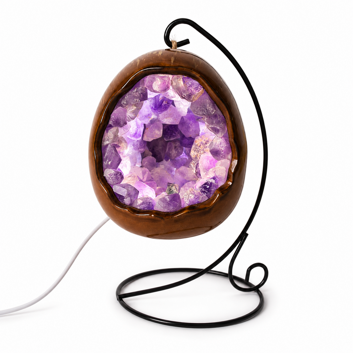 Lampa cu Ametist Natural Forma de Ou dinozaur – Armonie, Claritate si Relaxare