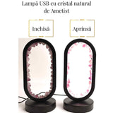 Lampa de noapte ovala cu cristale ametist brut – Lumina calmanta si protectie energetica