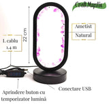 Lampa de noapte ovala cu cristale ametist brut – Lumina calmanta si protectie energetica