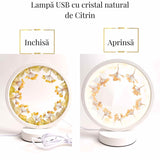 Lampa de Noapte Rotunda cu Cristale Citrin Brut si Rulat – Energie Pozitiva si Calm pentru Casa Ta